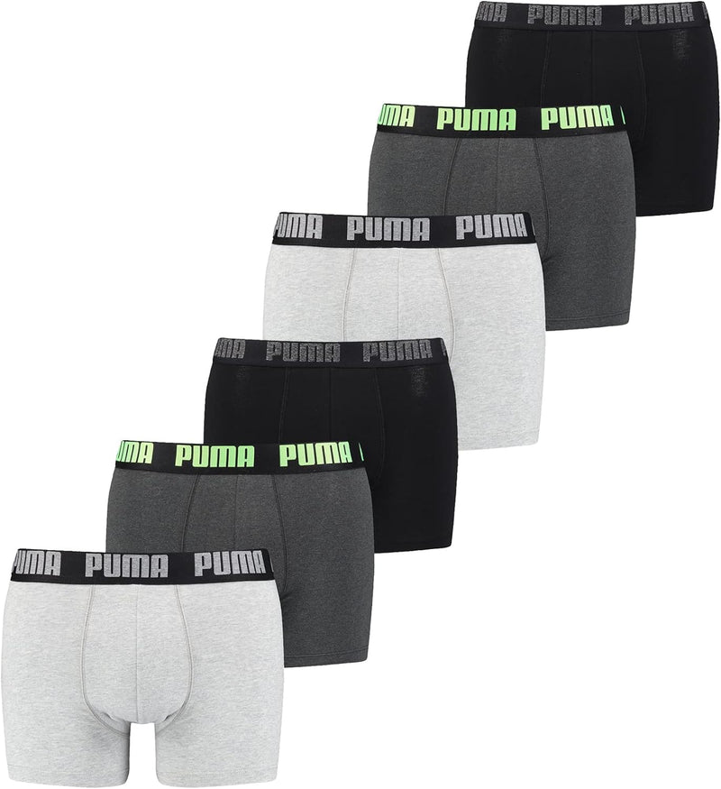 PUMA Herren Boxershorts Unterhosen 521015001 6er Pack, Farbe:Black / Green / Grey, Bekleidungsgrösse