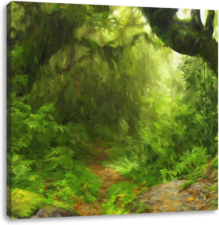 Pixxprint Mystischer Regenwald als Leinwandbild/Grösse: 70x70 cm/Wandbild/Kunstdruck/fertig bespannt