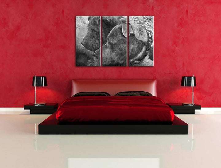 zwei Hunde im Profil NewArt 3-Teiler Leinwandbild 120x80 Bild auf Leinwand, XXL riesige Bilder ferti