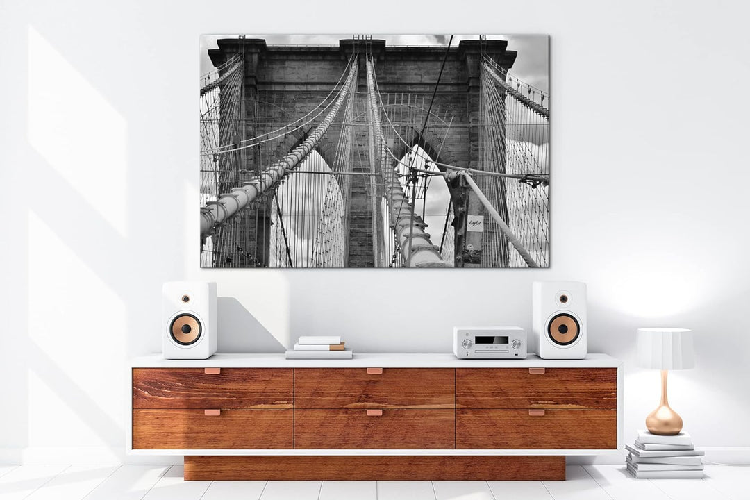 deyoli Brooklyn Brücke in Manhattan im Format: 80x60 als Leinwandbild, Motiv fertig gerahmt auf Echt