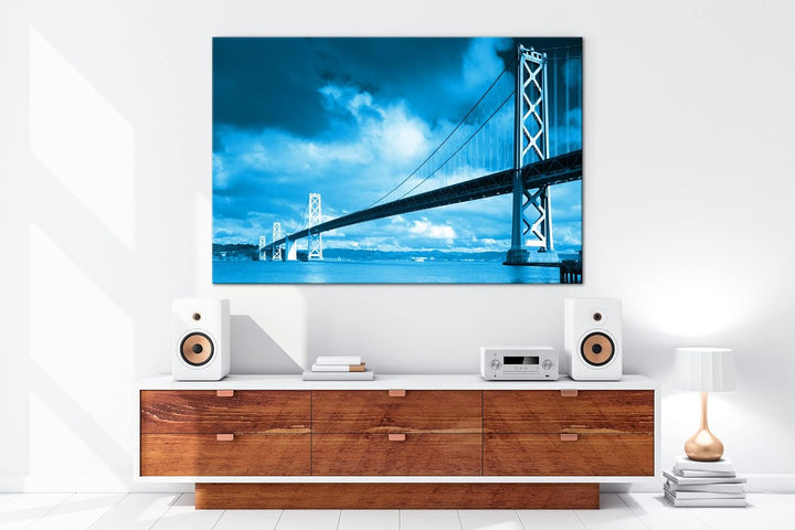 deyoli Hängebrücke im Kalifornien Format 80x60 Effekt: Monocrome Blau als Leinwandbild, Motiv fertig