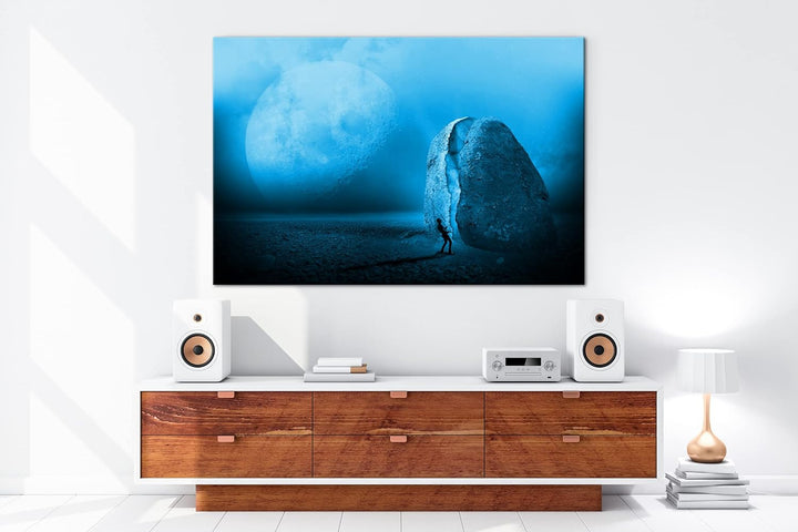 unbekannte Planeten Oberfläche Format 80x60 Effekt: Monocrome Blau als Leinwandbild, Motiv fertig ge