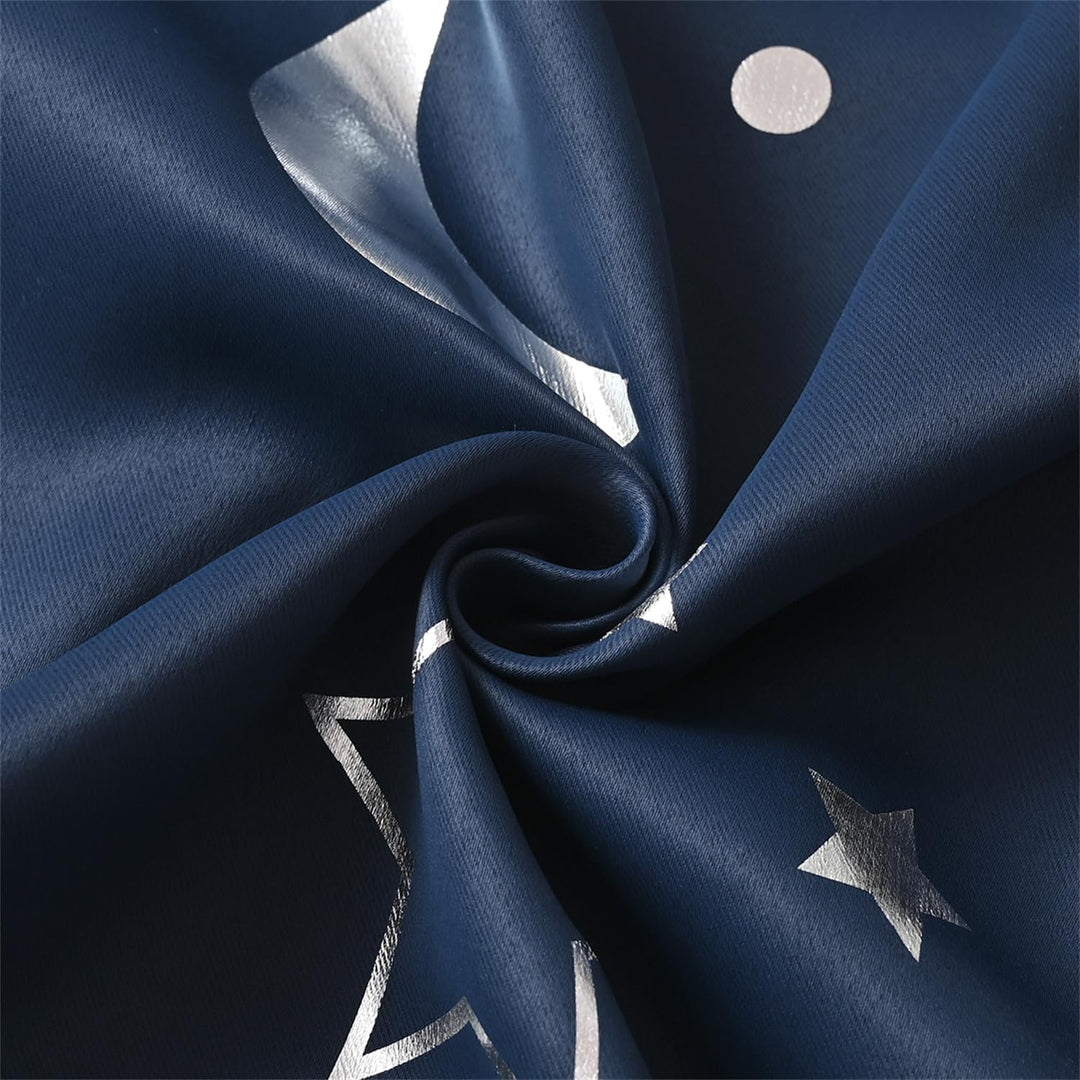 Freyamy Vorhang Blickdicht Dunkelblau Mond Sternenvorhänge 2 Stück,200x100cm (HxB) Niedliche Vorhäng