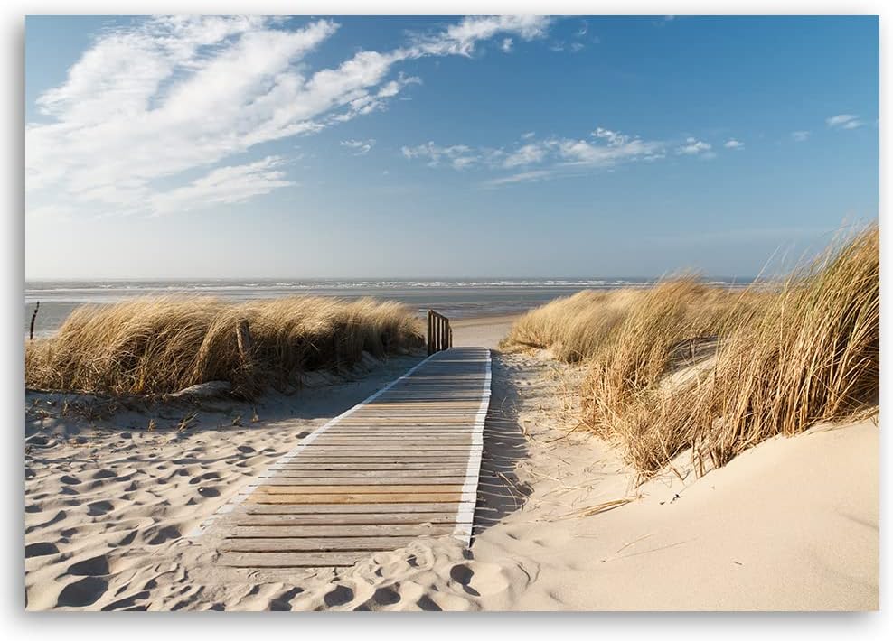 Feeby Vlies Leinwandbild XXL Strand Meer Wellen Himmel 120x80 cm Wandbild Kunst Bilder Schlafzimmer