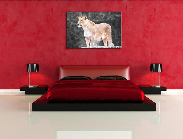 maiestätische Löwin schwarz/weiss Deluxe Format: 100x70 cm auf Leinwand, XXL riesige Bilder fertig g