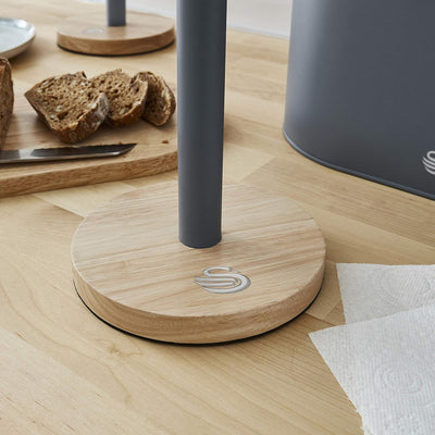 Swan Nordic Scandi Handtuchhalter/Küchenrollenhalter mit rutschfestem Holzboden, Kieferngrün, Stahl,