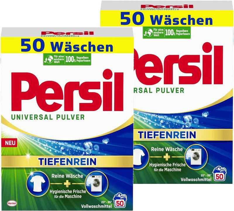 Persil Universal Pulver Tiefenrein Waschmittel 100 WL (2x50 Waschladungen), Vollwaschmittel für rein