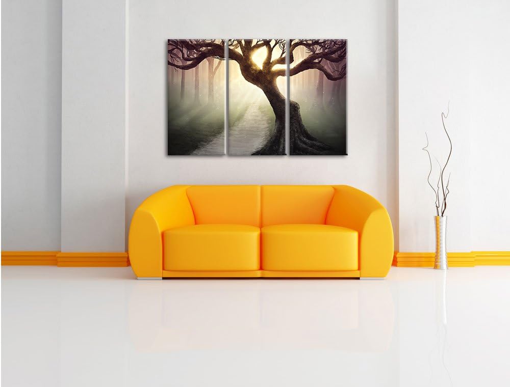 Pixxprint Baum am Waldweg als Leinwandbild/Grösse: 3 Teilig (120x80) cm/Wandbild/Kunstdruck/fertig b