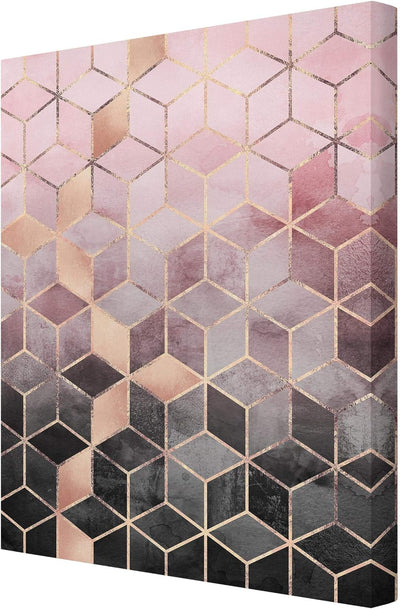 Leinwandbild Rosa Grau goldene Geometrie Bild auf Leinwand 100x75 cm 100cm x 75cm, 100cm x 75cm