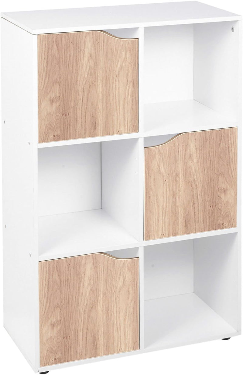 Bücherregal im Würfeldesign, Holz, Farb- und Grössenauswahl, White with Oak Door, 6 Cube 6 Cube Whit
