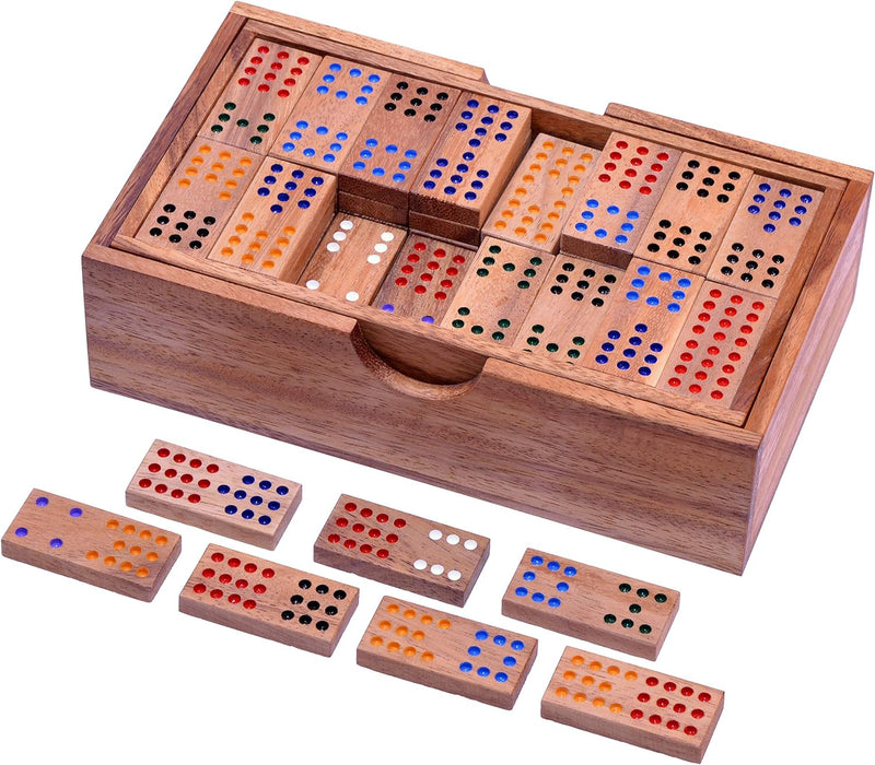 LOGOPLAY Domino Doppel 12 - Legespiel - Gesellschaftsspiel aus Holz mit 91 Spielsteinen