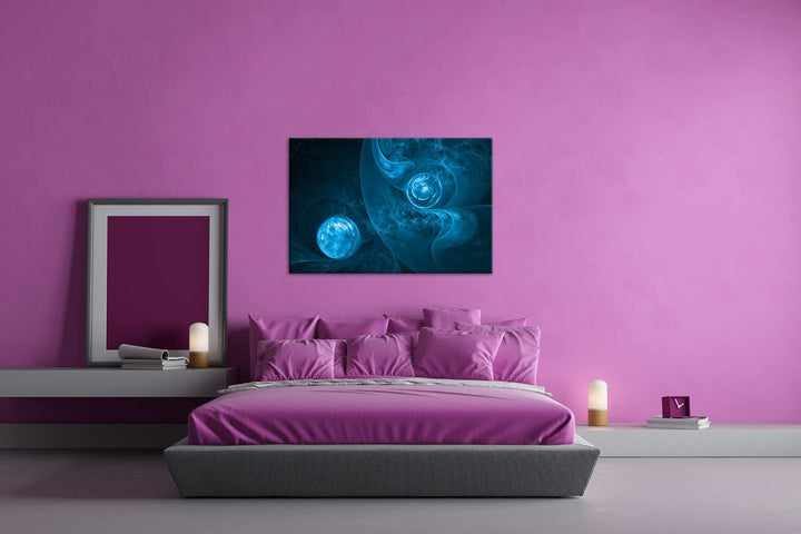 deyoli fraktales Kunstwerk Format 80x60 Effekt: Monocrome Blau als Leinwandbild, Motiv fertig gerahm