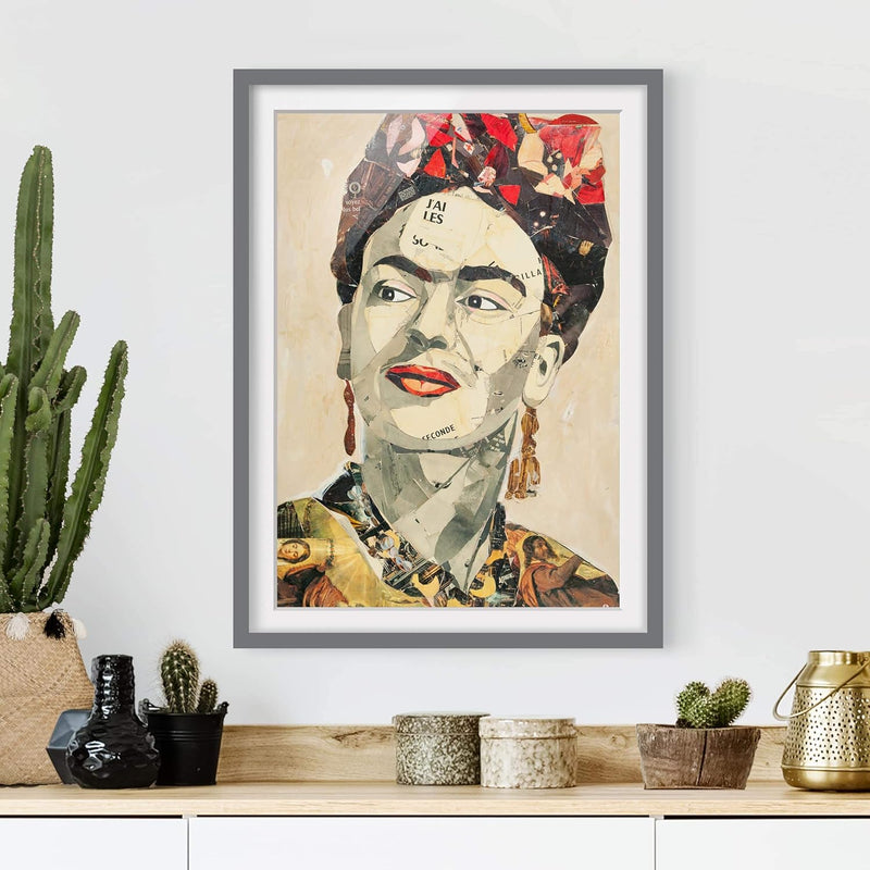 Bild mit Rahmen - Frida Kahlo - Collage No.2 - Rahmenfarbe Grau, 40 x 30 cm 40cm x 30cm Grau, 40cm x