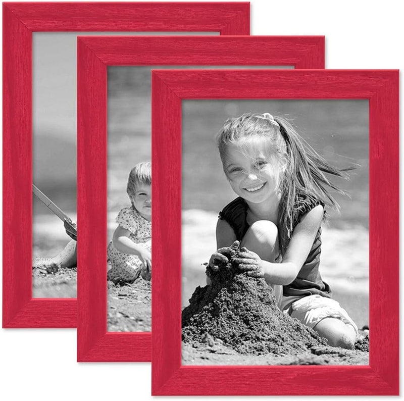 PHOTOLINI Bilderrahmen Kinderzimmer 15x20 cm Rot, 3er Set Wechselrahmen farbig, Holz, Acrylglas, Mad