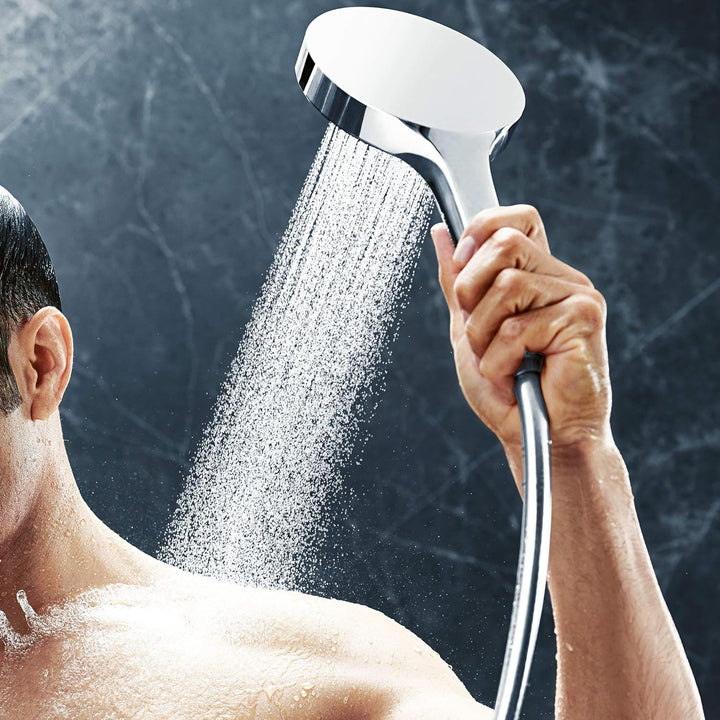 hansgrohe wassersparendes Duschsystem Rainfinity (Duschkopf, Stange 150cm, Seifenschalen, 3 Strahlar