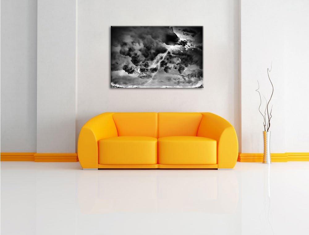 Pixxprint Monocrome, Blitz am Himmel, Format: 100x70 auf Leinwand, 100x70