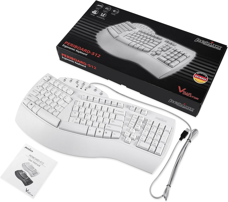 Perixx PERIBOARD-512W Periboard-512 Ergonomische Geteilte Tastatur – natürliches ergonomisches Desig