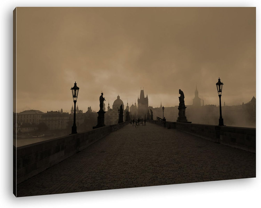 deyoli atemberaubende Brücke in Prag Format: 100x70 Effekt: Sepia als Leinwandbild, Motiv fertig ger