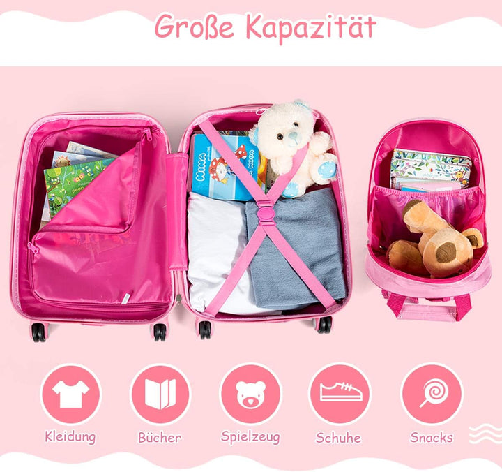 DREAMADE Kinderkoffer Jungen mit Rucksack 18"+12", 2 TLG. Kinderkoffer Set, Kindergepäck Trolley, Ki