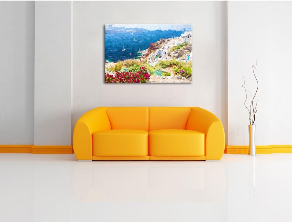 Pixxprint Griechische Küste als Leinwandbild/Grösse: 100x70 cm/Wandbild/Kunstdruck/fertig bespannt,