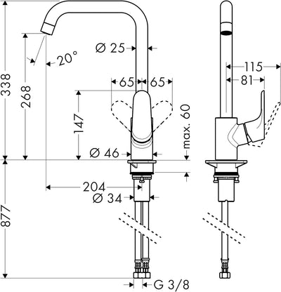 hansgrohe Focus M41 - Küchenarmatur, 1 Stahlart, Wasserhahn Küche mit Auslaufhöhe 260 mm, Mischbatte