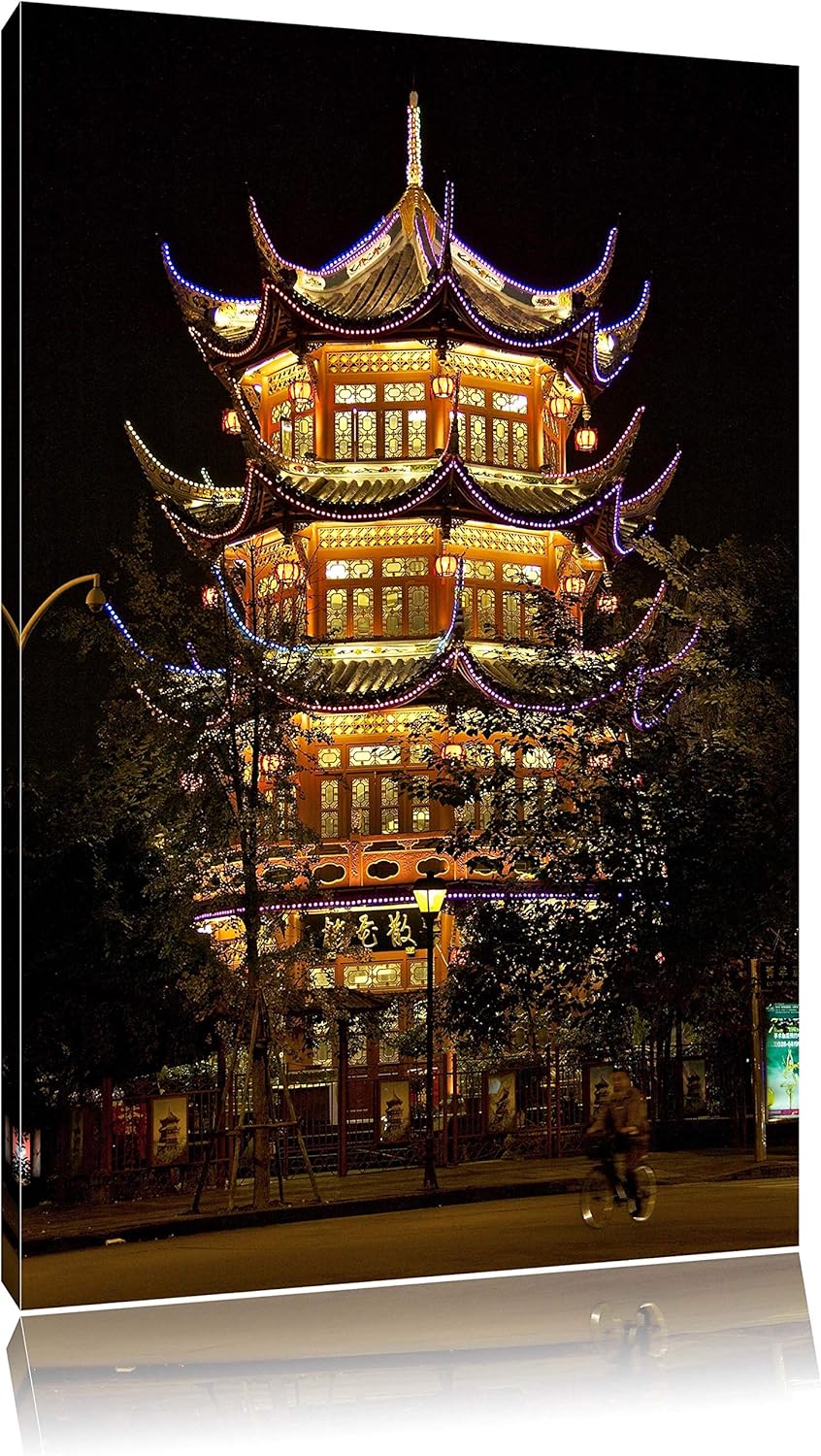 Dark grossartiges chinesisches Gebäude Leinwand, XXL riesige Bilder fertig gerahmt mit Keilrahmen, K