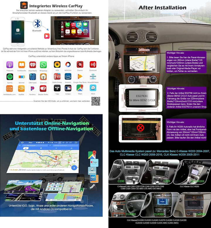 GONFEN Android 11 Autoradio Für Mercedes Benz C-Klasse W203 CLC Klasse C180 CLK Klasse W209 Unterstü