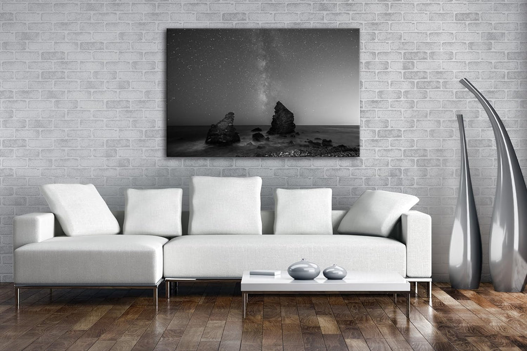 deyoli atemberaubender Sternenhimmel am Meer Effekt: Schwarz/Weiss Format: 80x60 als Leinwandbild, M