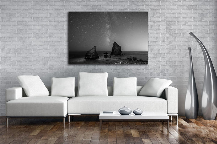 deyoli atemberaubender Sternenhimmel am Meer Effekt: Schwarz/Weiss Format: 80x60 als Leinwandbild, M