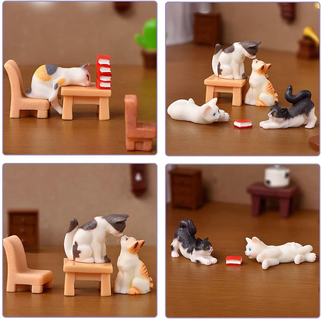 Rolin Roly 15Pcs Mini Katzen Figuren Harz Landschafts Decoration Miniatur Garten Figuren Micro Lands