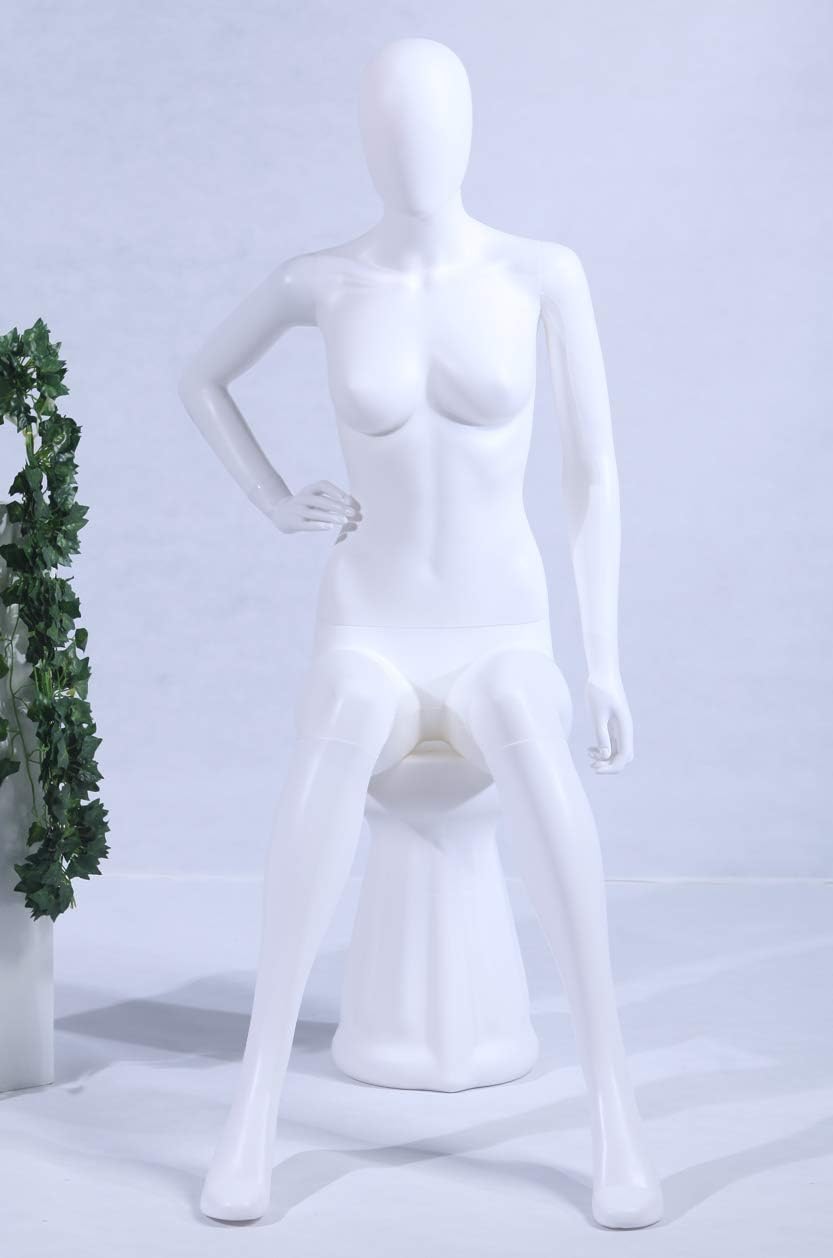 EurotonDisplay Weiblich FC66-W Frau Sitzend Schaufensterpuppe beweglich matt weiss (Weiblich FC66-W)