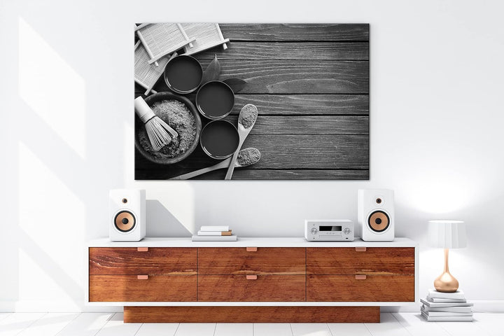 deyoli gesunder Matcha-Tee Effekt: Schwarz&Weiss,Format: 80x60 als Leinwandbild, Motiv fertig gerahm