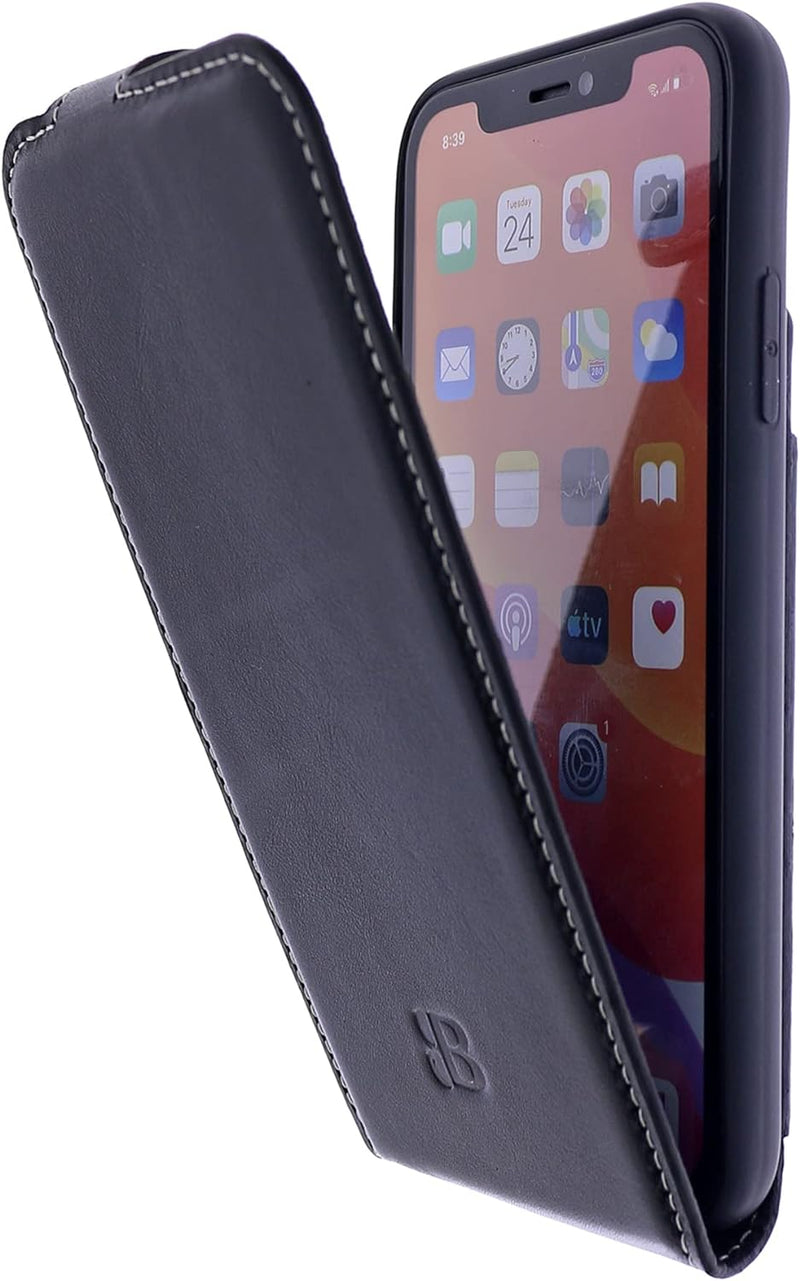 Burkley Flip Case Handyhülle für iPhone 14 Plus - Handytasche aus echtem Rindsleder, 360° Schutz mit