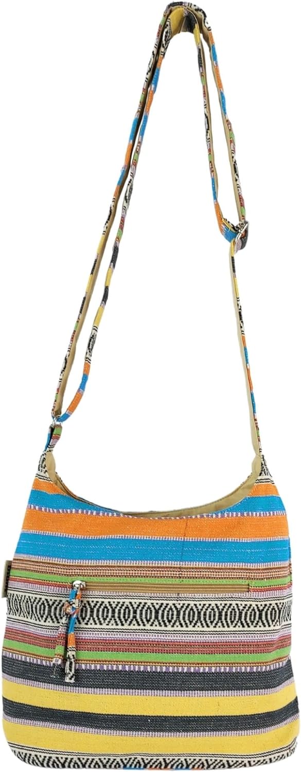 Sunsa Damen Umhängetasche. Hobo Tasche aus gewebter Baumwolle mit verstellbare Henkel. Crossbody Sch