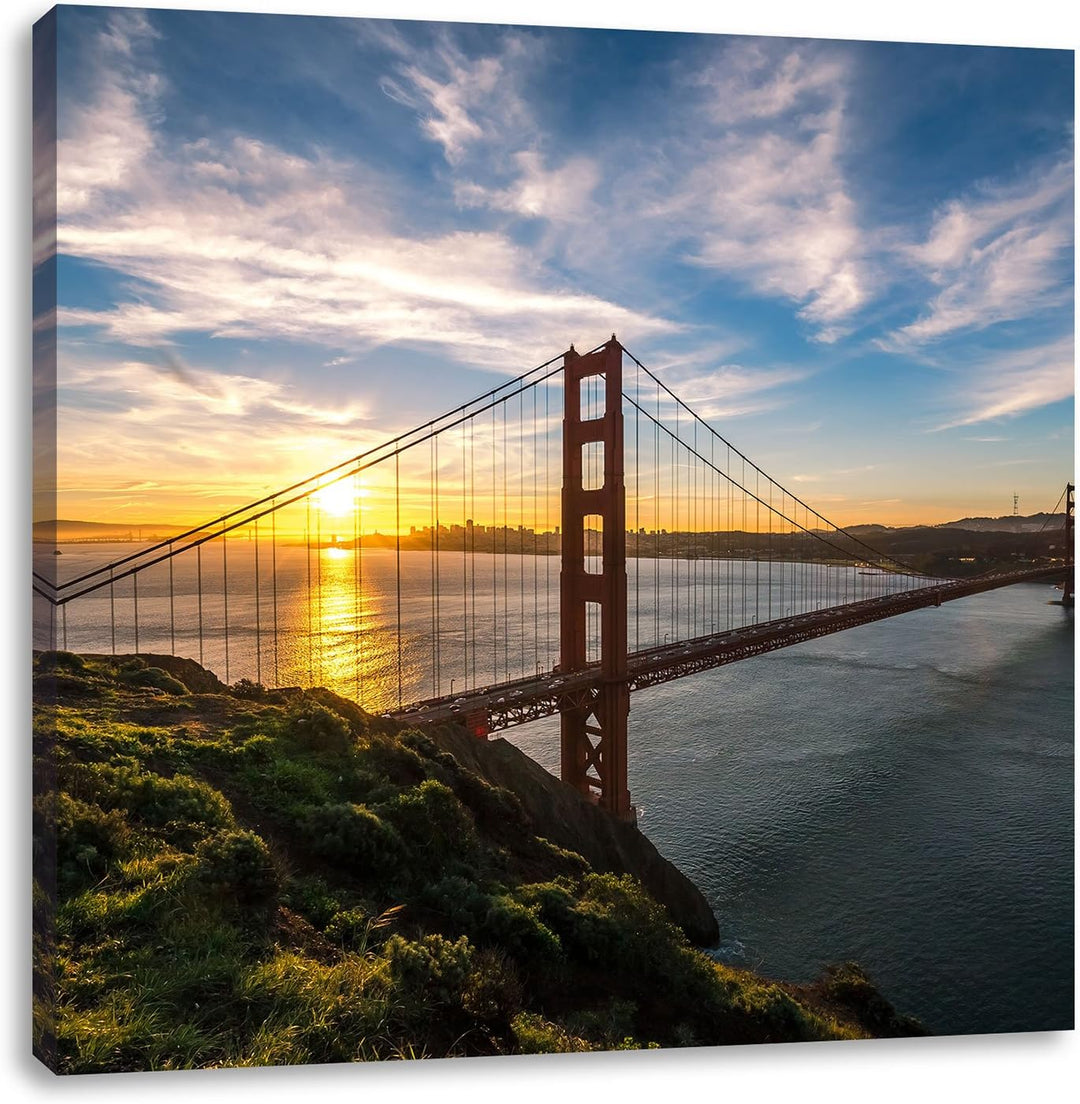 Pixxprint Gigantische Golden Gate Bridge in San Francisco, Format: 70x70 auf Leinwand, 70x70