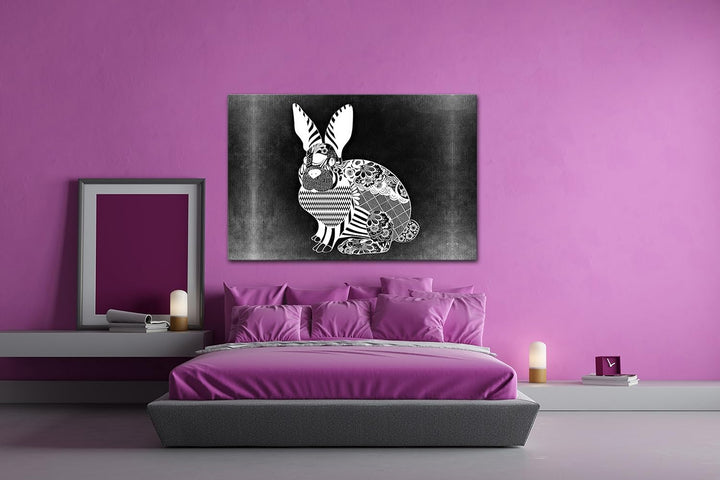 deyoli Abstrakter Hase Effekt: Schwarz/Weiss Format: 80x60 als Leinwandbild, Motiv fertig gerahmt au