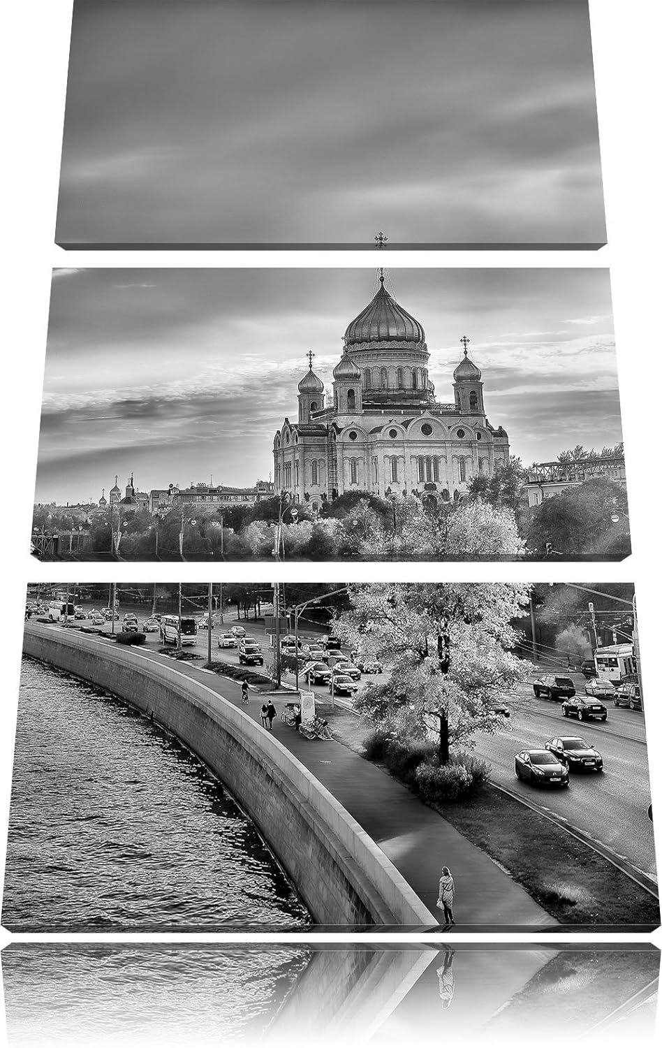 Pixxprint Monocrome, Sonnenuntergang in Moskau 3-Teiler Leinwandbild 120x80 Bild auf Leinwand