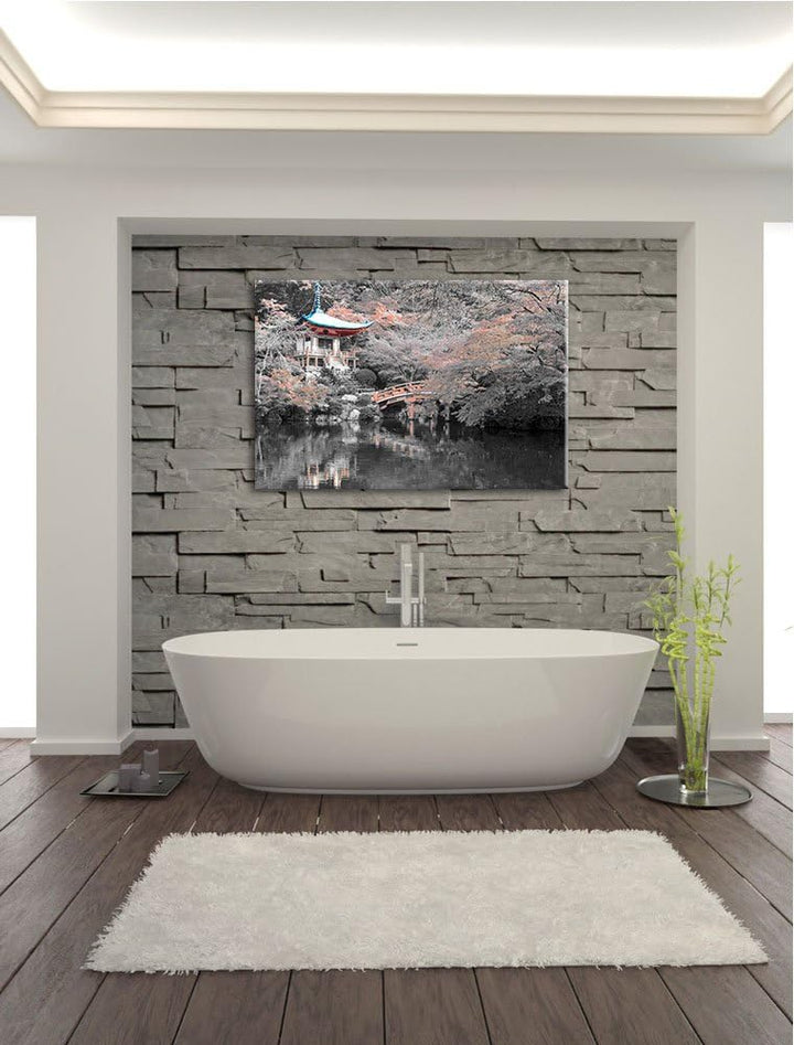schönes Kloster in Japan schwarz/weiss Format: 100x70 auf Leinwand, XXL riesige Bilder fertig gerahm