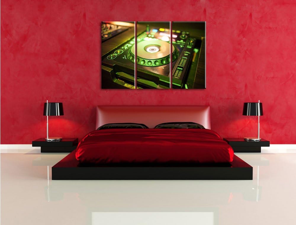 Pixxprint Grün beleuchteter DJ Pult als Leinwandbild | Grösse: 3 Teilig (120x80) | Wandbild| Kunstdr
