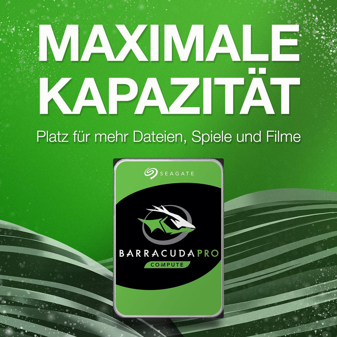 Seagate BarraCuda Pro 10TB interne Festplatte, 3.5 Zoll, 7200 u/min, 256 MB Cache, SATA 6GB/s, silbe