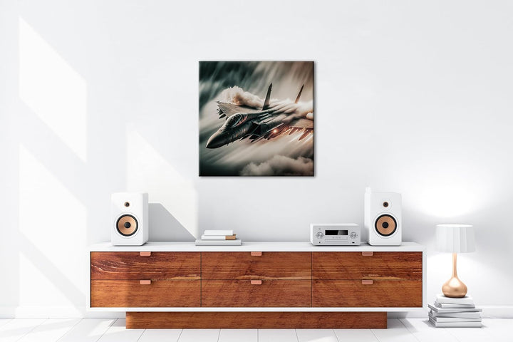 deyoli Düsenjet im Feuernebel Format: 60x60 cm als Leinwandbild, Motiv fertig gerahmt auf Echtholzra