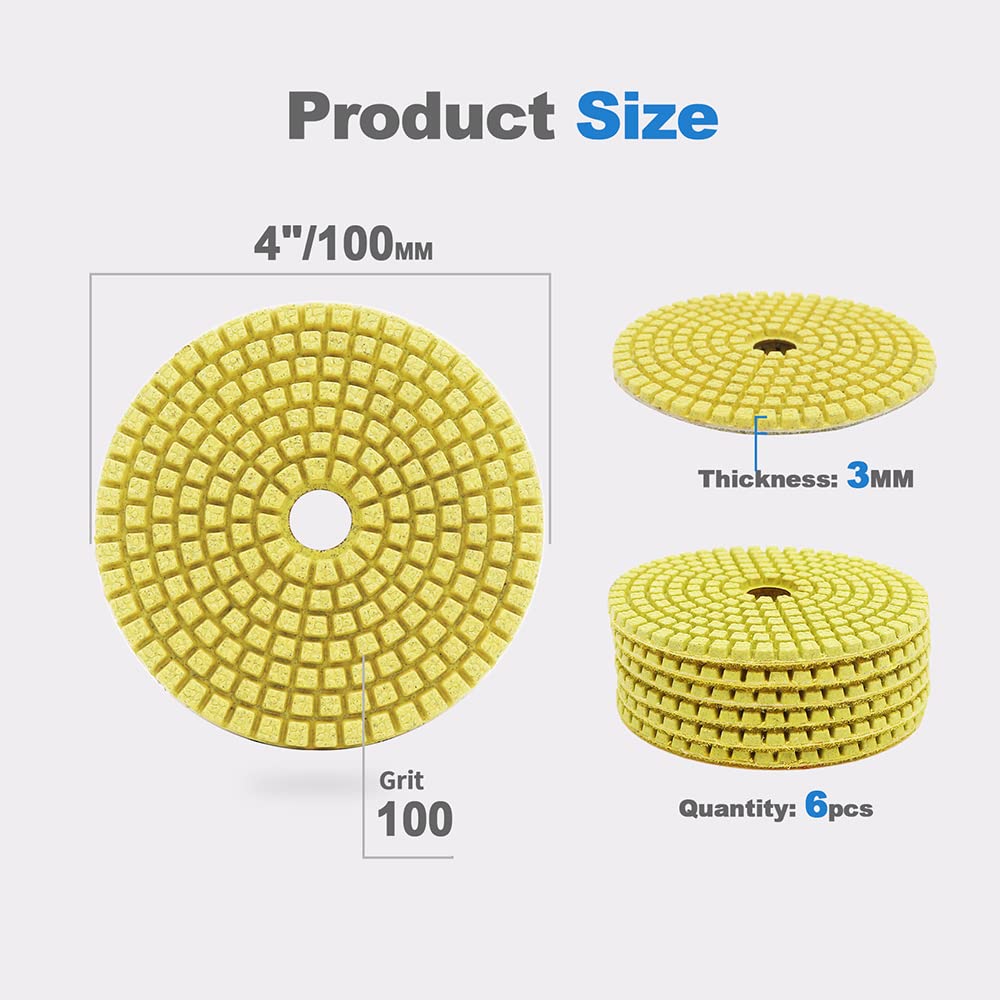 Nasse Diamant Polierscheibe - HIGHDRIL 12 Stück 100MM #100 diamant schleifpad für Granit, Marmor, Ke