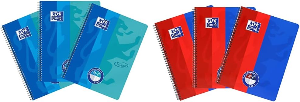 Oxford DUO Collegeblock A4 kariert und liniert kombiniert in einem Block, blau, 3er Pack & Schule DU