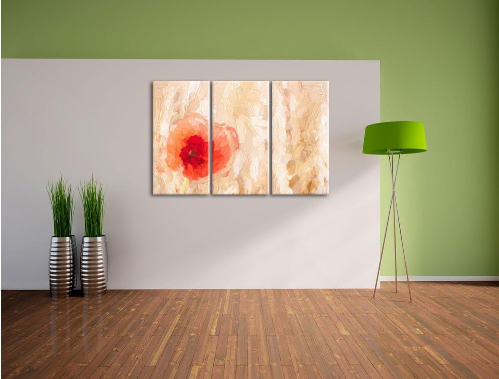 Pixxprint Mohnblume im Kornfeld als Leinwandbild 3 teilig/Grösse: 3 Teilig (120x80) / Wandbild/Kunst