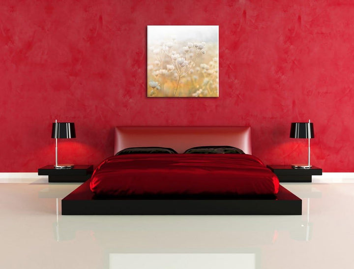 Pixxprint Romantische Blumenwiese Schwarz/Weiss, Format: 70x70 auf Leinwand, 70x70