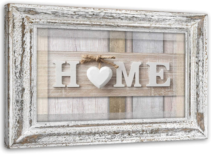 Feeby Vlies Leinwandbild Shabby Chic Rustikale Illusion Herz Holz 120x80 cm Wand Bild Kunstdruck Dek