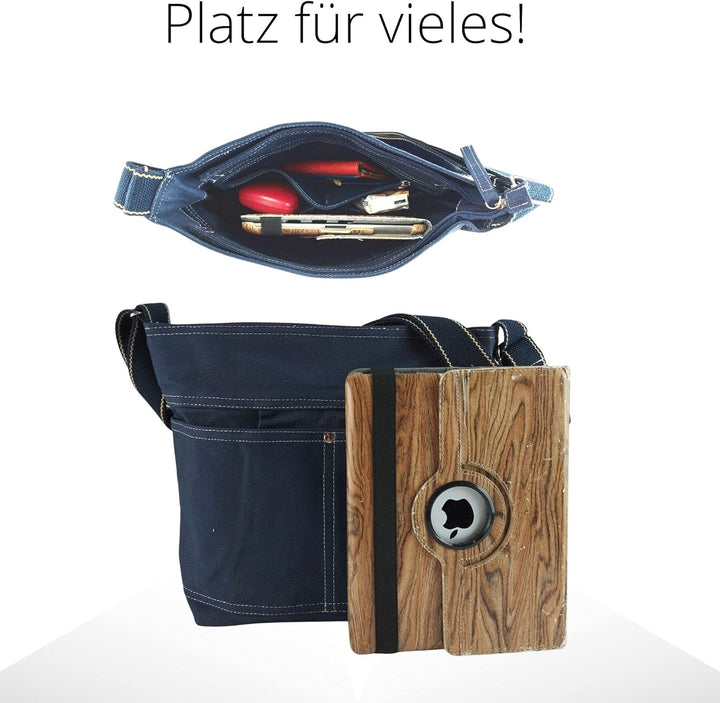 Domelo Damen Vegan Umhängetasche. Die nachhaltige Crossbody Hobo Tasche ist aus 100% Baumwolle/Canva