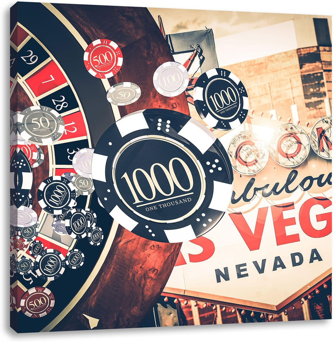 Las Vegas Casino Roulette, Format: 70x70 auf Leinwand, XXL riesige Bilder fertig gerahmt mit Keilrah