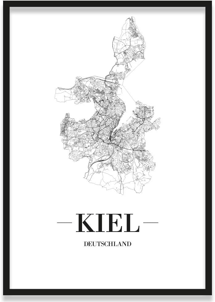 JUNIWORDS Stadtposter, Kiel, Wähle eine Grösse, 40 x 60 cm, Poster mit Rahmen, Schrift A, Weiss 40 x