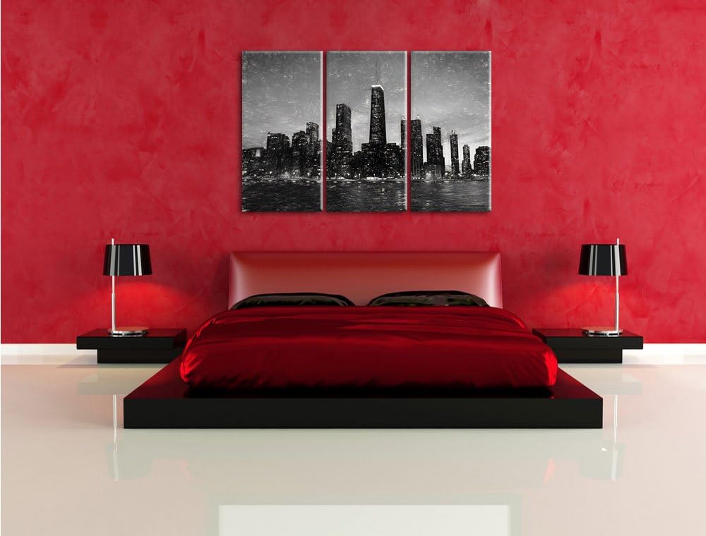 Pixxprint Chicago-Wolkenkratzer-Silhouette als Leinwandbild/Grösse: 3 Teilig (120x80 cm) cm/Wandbild